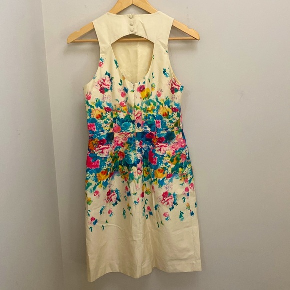 Anthropologie Maeve Tea Garden Sheath Dress Sleeveless Ivory Floral size 4 - Picture 4 of 13